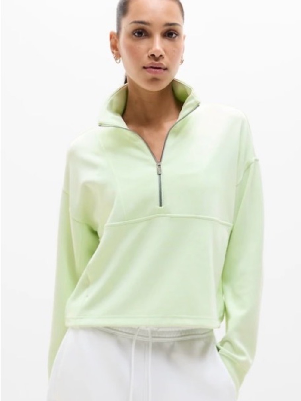Athleta Seasoft Rib 1/4 Zip Popover - Honeydew